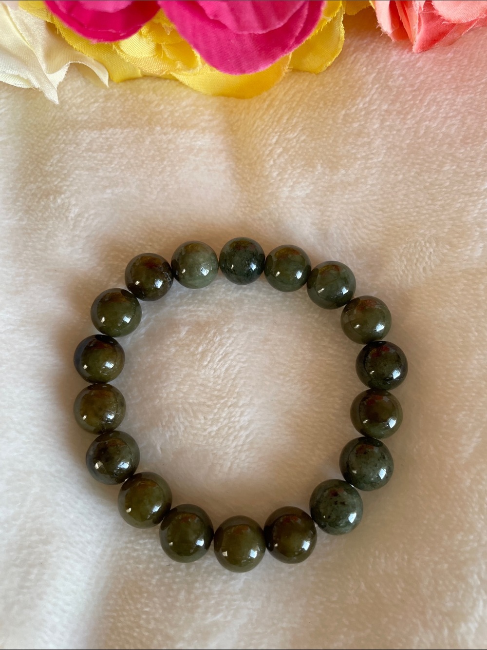 Green Jade Jadeite Olive Green Natural Stone Beaded Bracelet